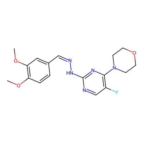 (Z)-4-(2-(2-(3,4-dimethoxybenzylidene)hydrazinyl)-5-fluoropyrimidin-4-yl)morpholine structure