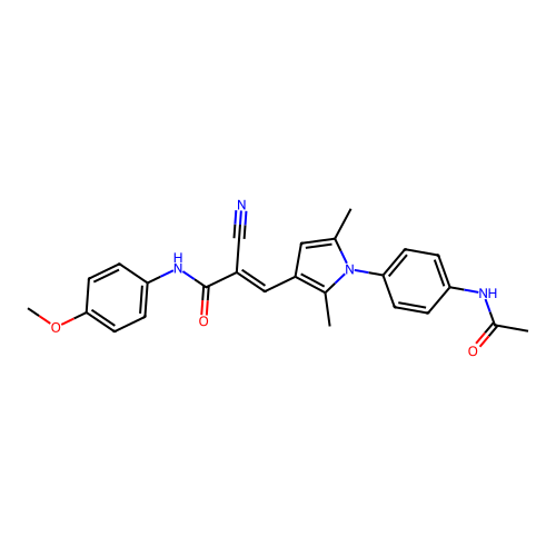 (2E)-3-{1-[4-(acetylamino)phenyl]-2,5-dimethyl-1H-pyrrol-3-yl}-2-cyano-N-(4-methoxyphenyl)prop-2-enamide structure