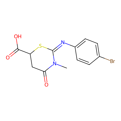 (2Z)-2-[(4-bromophenyl)imino]-3-methyl-4-oxo-1,3-thiazinane-6-carboxylic acid structure