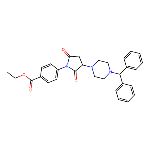 Ethyl 4-{3-[4-(diphenylmethyl)piperazin-1-yl]-2,5-dioxopyrrolidin-1-yl}benzoate structure