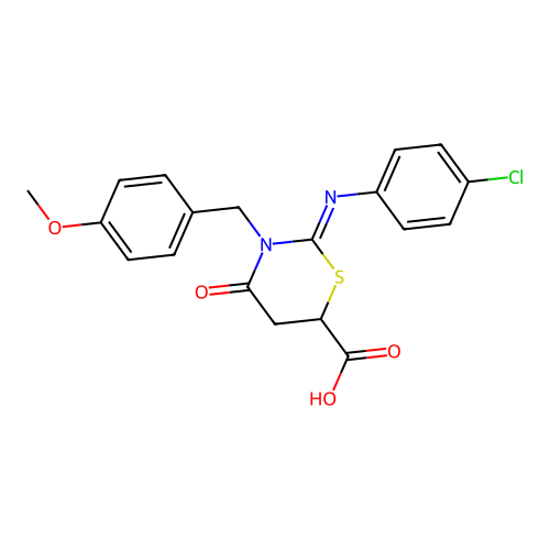 (2Z)-2-[(4-chlorophenyl)imino]-3-(4-methoxybenzyl)-4-oxo-1,3-thiazinane-6-carboxylic acid structure