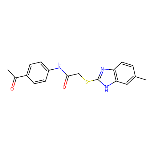 N-(4-acetylphenyl)-2-[(6-methyl-1H-benzimidazol-2-yl)sulfanyl]acetamide structure