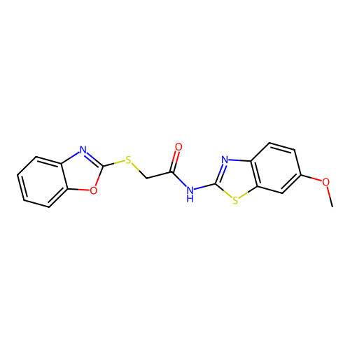 2-(1,3-benzoxazol-2-ylsulfanyl)-N-(6-methoxy-1,3-benzothiazol-2-yl)acetamide structure