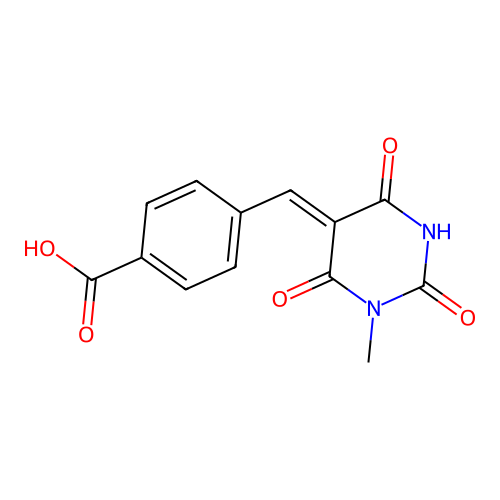 (Z)-4-((1-methyl-2,4,6-trioxotetrahydropyrimidin-5(2H)-ylidene)methyl)benzoic acid structure