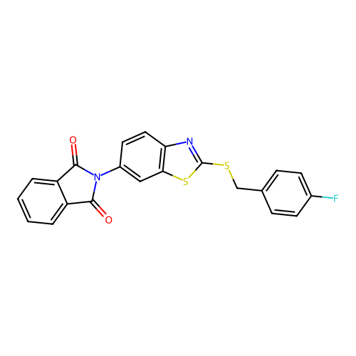 2-[2-[(4-Fluorophenyl)methylsulfanyl]-1,3-benzothiazol-6-yl]isoindole-1,3-dione structure