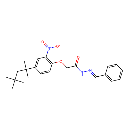 N-[(E)-benzylideneamino]-2-[2-nitro-4-(2,4,4-trimethylpentan-2-yl)phenoxy]acetamide structure