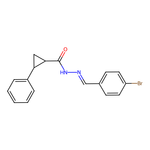 N-[(4-bromophenyl)methylideneamino]-2-phenylcyclopropane-1-carboxamide structure