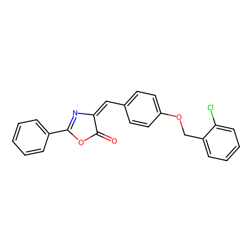 (E)-4-(4-((2-chlorobenzyl)oxy)benzylidene)-2-phenyloxazol-5(4H)-one structure