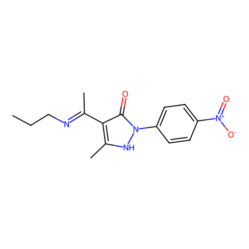 3-methyl-1-(4-nitrophenyl)-4-[(propylamino)ethylidene]-1,2-diazolin-5-one structure