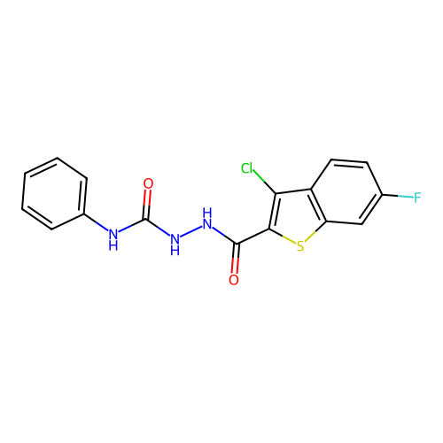 2-(3-chloro-6-fluorobenzo[b]thiophene-2-carbonyl)-N-phenylhydrazinecarboxamide structure