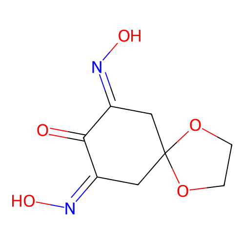 (7Z,9E)-7,9-bis(hydroxyimino)-1,4-dioxaspiro[4.5]decan-8-one structure