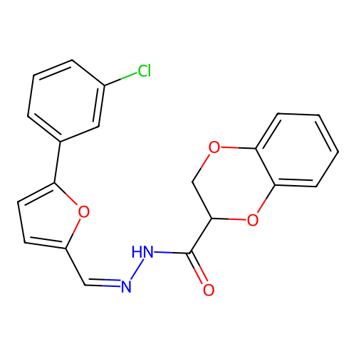 (Z)-N'-((5-(3-chlorophenyl)furan-2-yl)methylene)-2,3-dihydrobenzo[b][1,4]dioxine-2-carbohydrazide structure