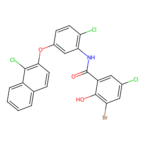 3-bromo-5-chloro-N-(2-chloro-5-((1-chloronaphthalen-2-yl)oxy)phenyl)-2-hydroxybenzamide structure