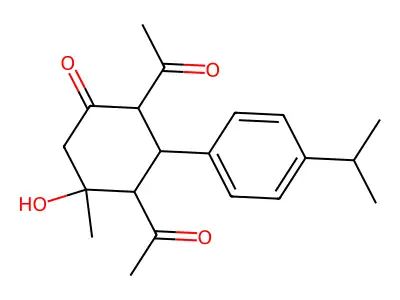 2,4-Diacetyl-5-hydroxy-5-methyl-3-(4-propan-2-ylphenyl)cyclohexan-1-one structure