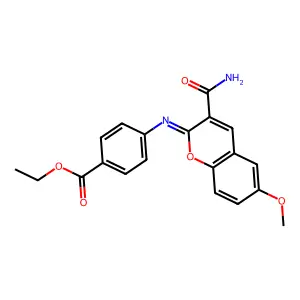 (Z)-ethyl 4-((3-carbamoyl-6-methoxy-2H-chromen-2-ylidene)amino)benzoate structure