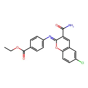 ethyl 4-{[(2Z)-3-carbamoyl-6-chloro-2H-chromen-2-ylidene]amino}benzoate structure
