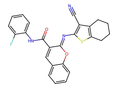 (2Z)-2-[(3-cyano-4,5,6,7-tetrahydro-1-benzothiophen-2-yl)imino]-N-(2-fluorophenyl)-2H-chromene-3-carboxamide structure
