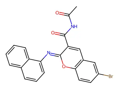 (2Z)-N-acetyl-6-bromo-2-[(naphthalen-1-yl)imino]-2H-chromene-3-carboxamide structure