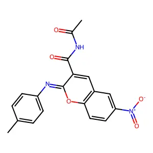 (2Z)-N-acetyl-2-[(4-methylphenyl)imino]-6-nitro-2H-chromene-3-carboxamide structure
