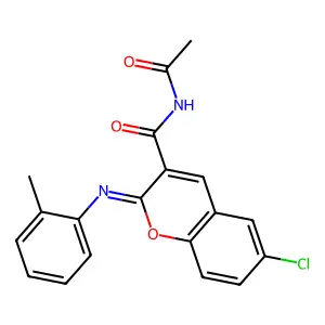 (2Z)-N-acetyl-6-chloro-2-[(2-methylphenyl)imino]-2H-chromene-3-carboxamide structure