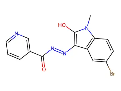 N-[(Z)-(5-bromo-1-methyl-2-oxoindol-3-ylidene)amino]pyridine-3-carboxamide structure