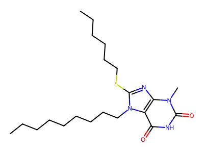 8-(hexylsulfanyl)-3-methyl-7-nonyl-3,7-dihydro-1H-purine-2,6-dione structure