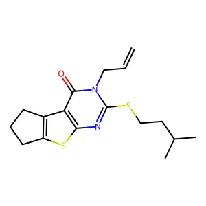3-allyl-2-(isopentylsulfanyl)-3,5,6,7-tetrahydro-4H-cyclopenta[4,5]thieno[2,3-d]pyrimidin-4-one structure