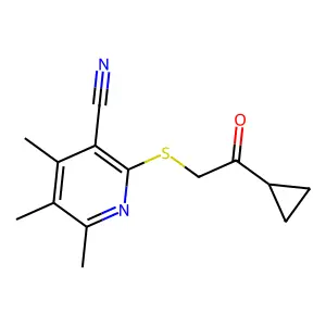 2-(2-Cyclopropyl-2-oxoethyl)sulfanyl-4,5,6-trimethylpyridine-3-carbonitrile structure