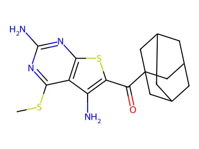 1-Adamantyl-(2,5-diamino-4-methylsulfanylthieno[2,3-d]pyrimidin-6-yl)methanone structure