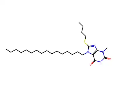 8-(butylsulfanyl)-7-hexadecyl-3-methyl-2,3,6,7-tetrahydro-1H-purine-2,6-dione structure