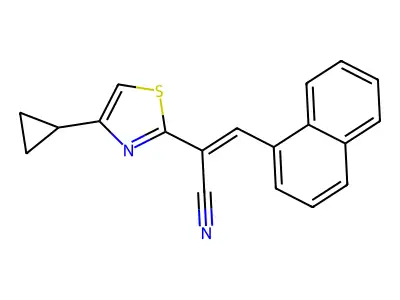 (E)-2-(4-cyclopropyl-1,3-thiazol-2-yl)-3-naphthalen-1-ylprop-2-enenitrile structure