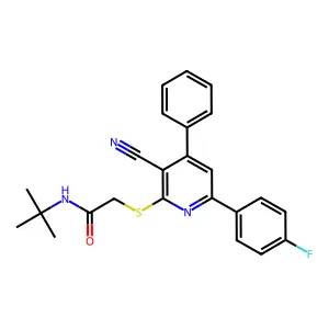 N-tert-butyl-2-[3-cyano-6-(4-fluorophenyl)-4-phenylpyridin-2-yl]sulfanylacetamide structure