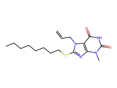 7-Allyl-3-methyl-8-octylsulfanyl-3,7-dihydro-purine-2,6-dione structure
