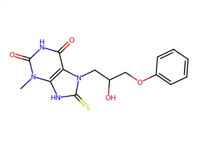 7-(2-hydroxy-3-phenoxypropyl)-8-mercapto-3-methyl-1H-purine-2,6(3H,7H)-dione structure