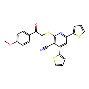 2-[2-(4-methoxyphenyl)-2-oxoethyl]sulfanyl-4,6-dithiophen-2-ylpyridine-3-carbonitrile structure