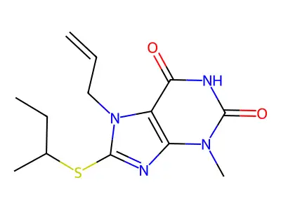 8-Butan-2-ylsulfanyl-3-methyl-7-prop-2-enylpurine-2,6-dione structure