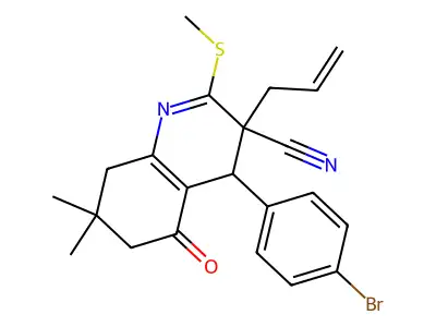 4-(4-bromophenyl)-7,7-dimethyl-2-methylsulfanyl-5-oxo-3-prop-2-enyl-6,8-dihydro-4H-quinoline-3-carbonitrile structure
