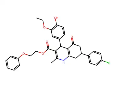 2-phenoxyethyl 7-(4-chlorophenyl)-4-(3-ethoxy-4-hydroxyphenyl)-2-methyl-5-oxo-1,4,5,6,7,8-hexahydroquinoline-3-carboxylate structure