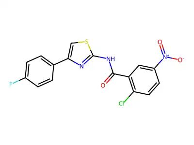 2-chloro-N-[4-(4-fluorophenyl)-1,3-thiazol-2-yl]-5-nitrobenzamide structure
