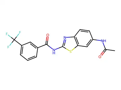 N-(6-acetamido-1,3-benzothiazol-2-yl)-3-(trifluoromethyl)benzamide structure