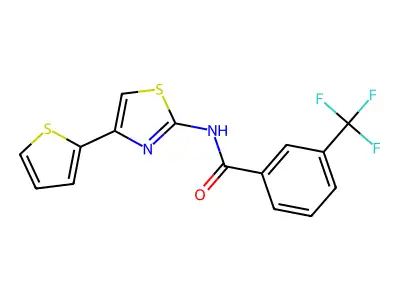 N-(4-(thiophen-2-yl)thiazol-2-yl)-3-(trifluoromethyl)benzamide structure