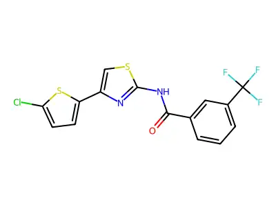 N-[4-(5-chlorothiophen-2-yl)-1,3-thiazol-2-yl]-3-(trifluoromethyl)benzamide structure