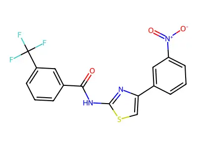 N-[4-(3-nitrophenyl)-1,3-thiazol-2-yl]-3-(trifluoromethyl)benzamide structure