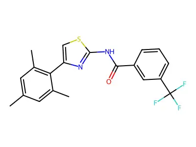 3-(trifluoromethyl)-N-[4-(2,4,6-trimethylphenyl)-1,3-thiazol-2-yl]benzamide structure