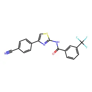 N-[4-(4-cyanophenyl)-1,3-thiazol-2-yl]-3-(trifluoromethyl)benzamide structure
