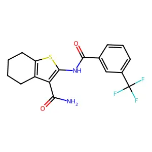 2-(3-(trifluoromethyl)benzamido)-4,5,6,7-tetrahydrobenzo[b]thiophene-3-carboxamide structure