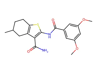 2-(3,5-dimethoxybenzamido)-5-methyl-4,5,6,7-tetrahydrobenzo[b]thiophene-3-carboxamide structure