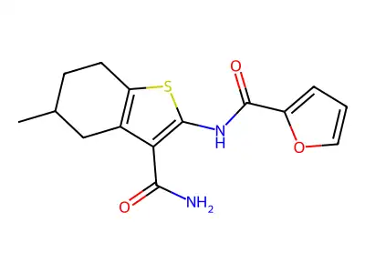 N-(3-carbamoyl-5-methyl-4,5,6,7-tetrahydro-1-benzothiophen-2-yl)furan-2-carboxamide structure