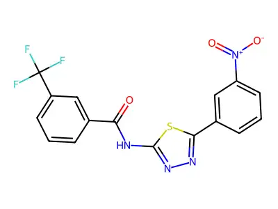 N-[5-(3-nitrophenyl)-1,3,4-thiadiazol-2-yl]-3-(trifluoromethyl)benzamide structure