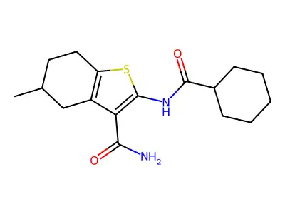 2-(cyclohexanecarboxamido)-5-methyl-4,5,6,7-tetrahydrobenzo[b]thiophene-3-carboxamide structure